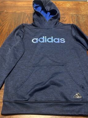adidas Navy Hoodie with Light Blue Logo